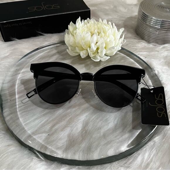 NEW SOJOS Vision SJ1055 Oversized Classic Cateye Flat Sunglasses 65MM Black NIB - Picture 1 of 16